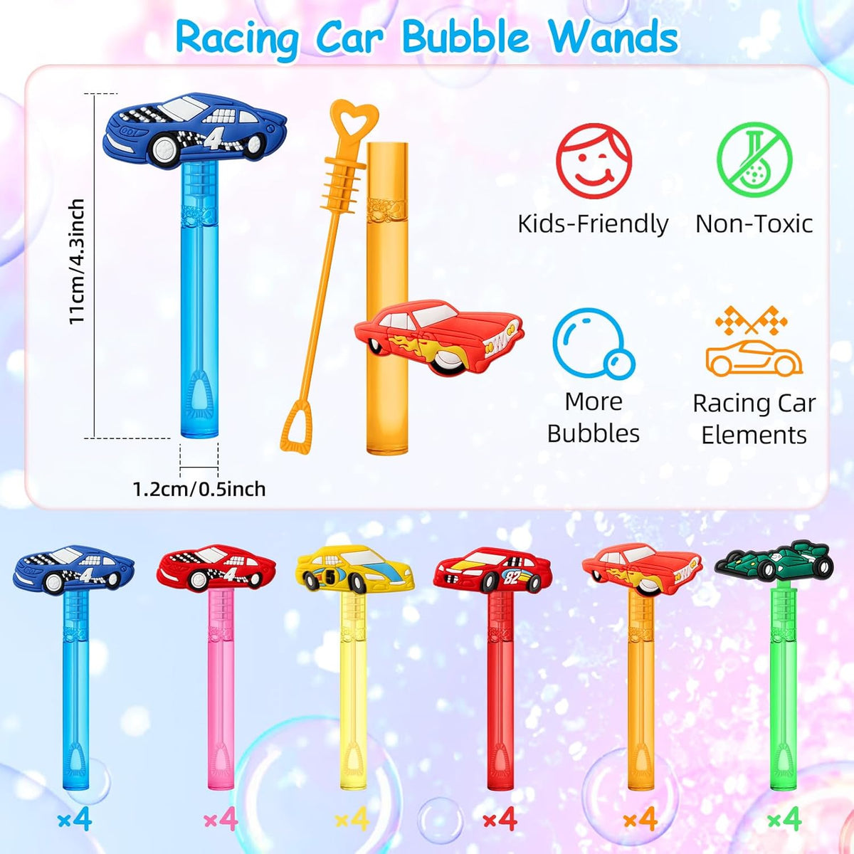 AMFZON 24Pcs Race Car Party Favors Bubble Wands for Kids, Racecar Wheels Mini Bubbles Wand Toys