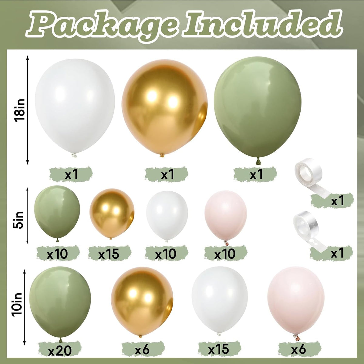 Sage Green Balloon Arch Kit 97Pcs Avocado Green Gold Balloons Garland Kit with Double Stuffed