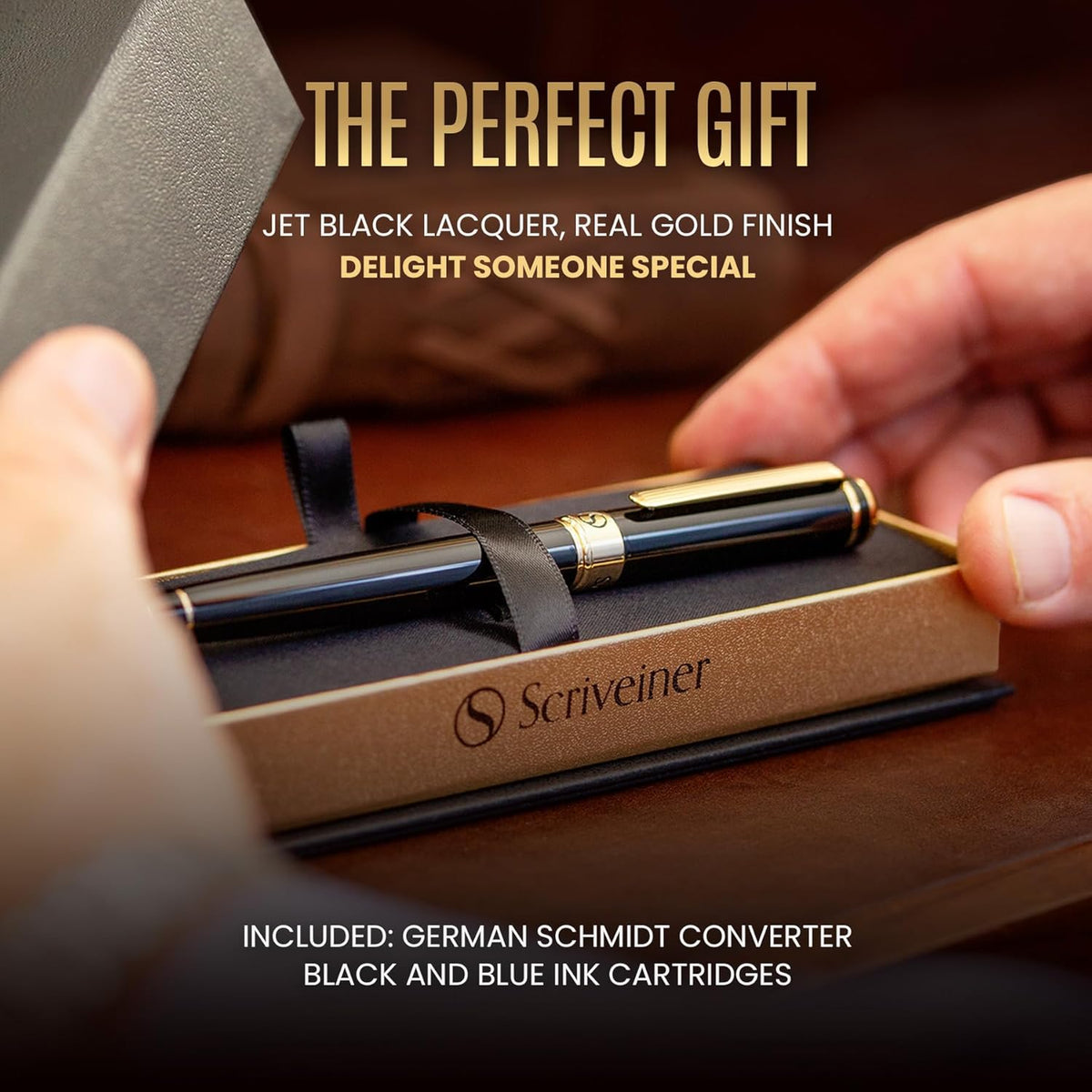 Scriveiner Luxury Fountain Pen - Stunning Luxury Pen, Real Gold Finish, Schmidt Gilded Nib