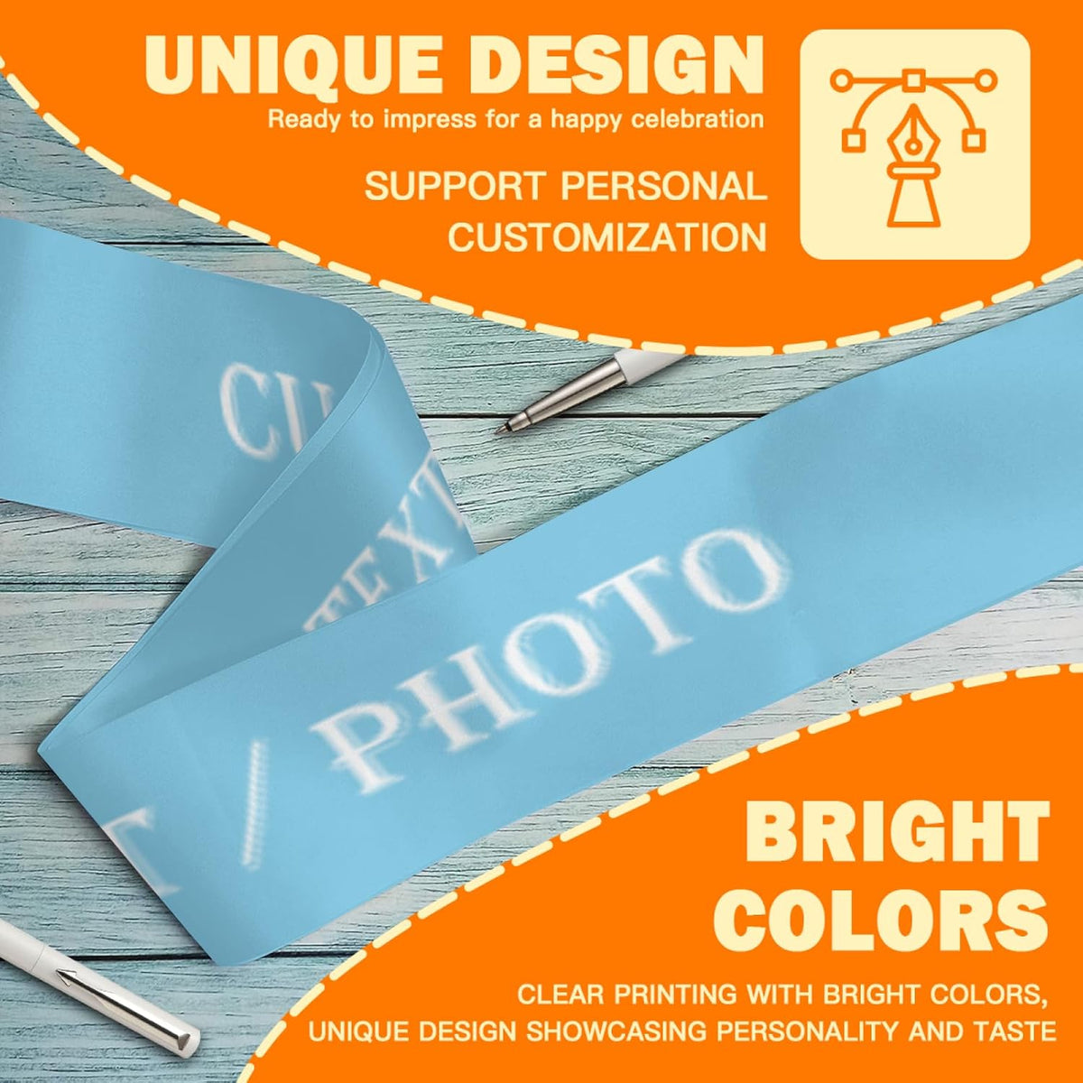 Custom Sash,Personalized Birthday Sash with Text Photo,Customized Bachelorette Sash Quote Sash