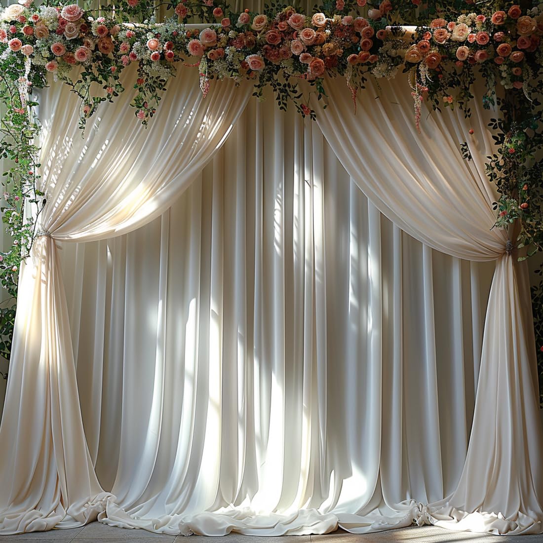 10x10ft Wrinkle Free Ivory Backdrop Curtain for Parties Soft Fabric Drapes Wedding Ivory Curtain