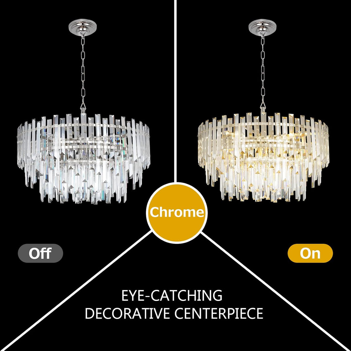 Crystal Chandelier Lighting 24'' Chrome for Dining Rooms Bedroom Foyer Entryway Ceiling Hanging
