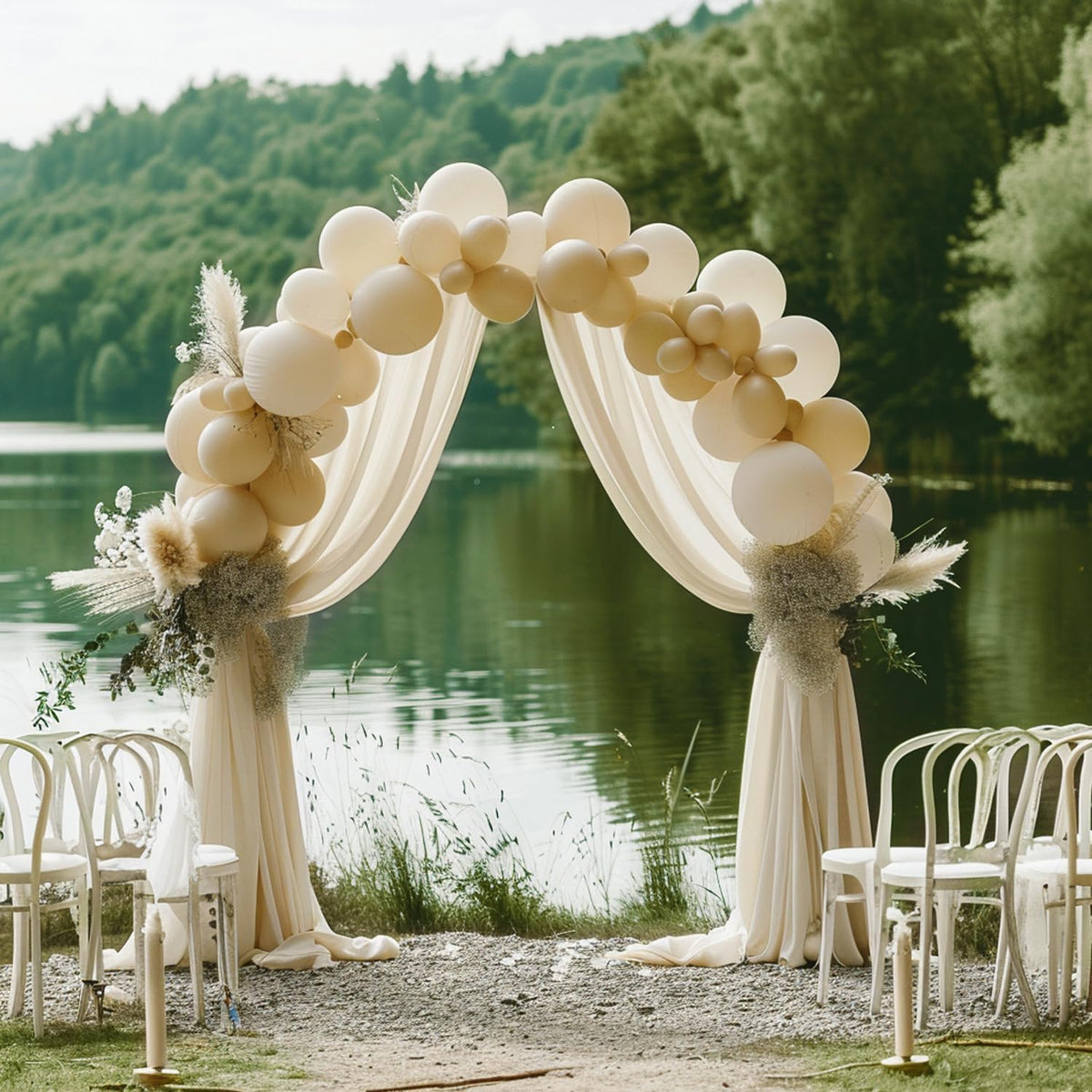 Wokceer Champagne Wedding Arch Draping Fabric Backdrop 4 Panels 28.7" X 20FT Sheer Drapes Fabric