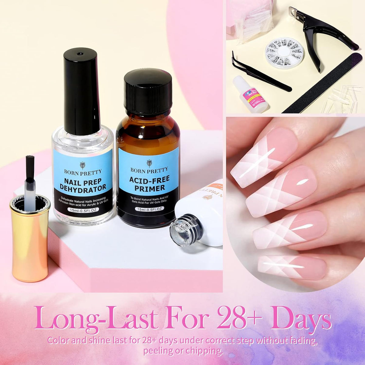 BORN PRETTY Acrylic Nail Kit with Everything ,96PCs Acrylic Powder and Liquid Monomer Set with