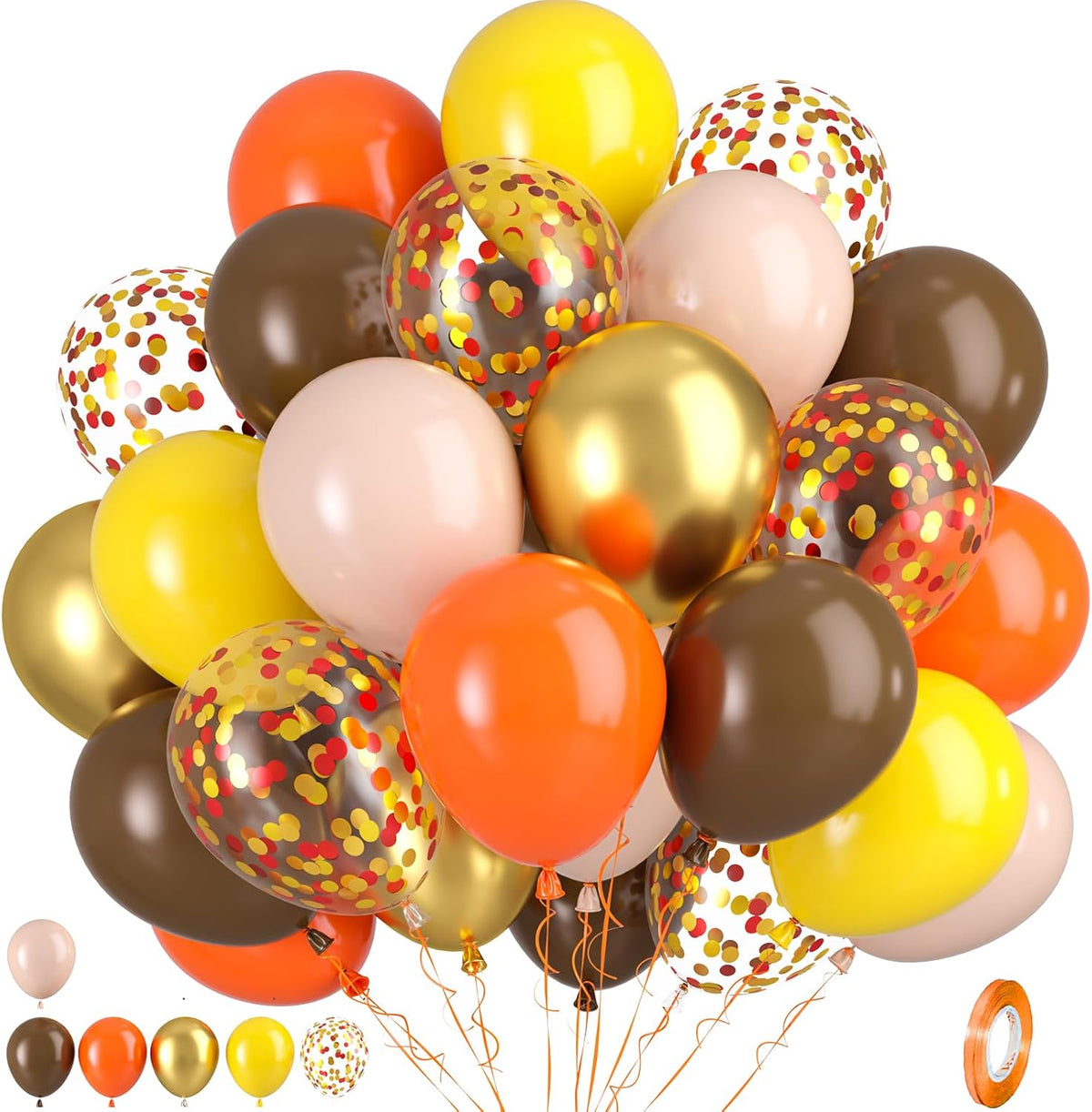 Fall Balloons, 50pcs Orange and Gold Balloons, Orange Brown Yellow Balloon, Gold Red Confetti