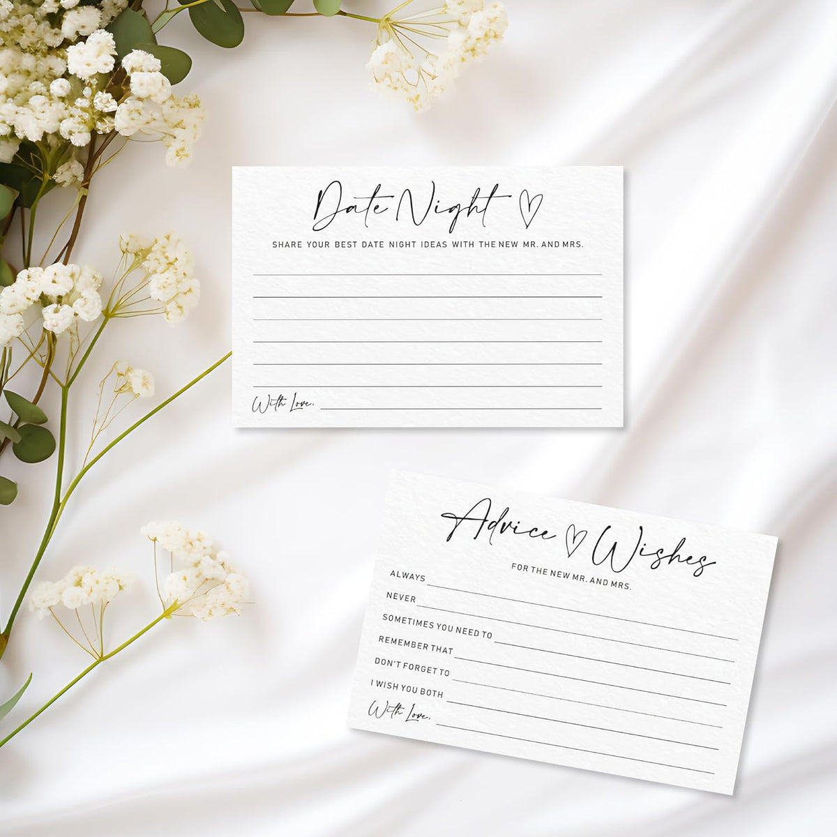 Advice & Wishes Card Set - Minimalism White - 15 Advice & Wishes Cards & 15 Date Night Cards Cards