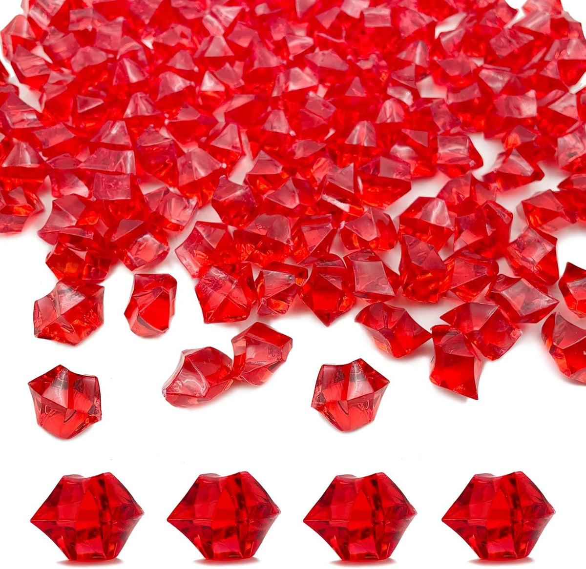 Vase Fillers,150 pcs 16 * 22 mm Red Fake Crushed Ice Cubes, Red Plastic Artificial Acrylic Rocks