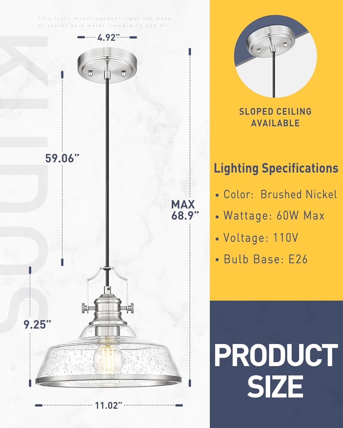 kudos 2 Pack Pendant Lights Kitchen Island, 11" Large Brushed Nickel Kitchen Island Lighting with