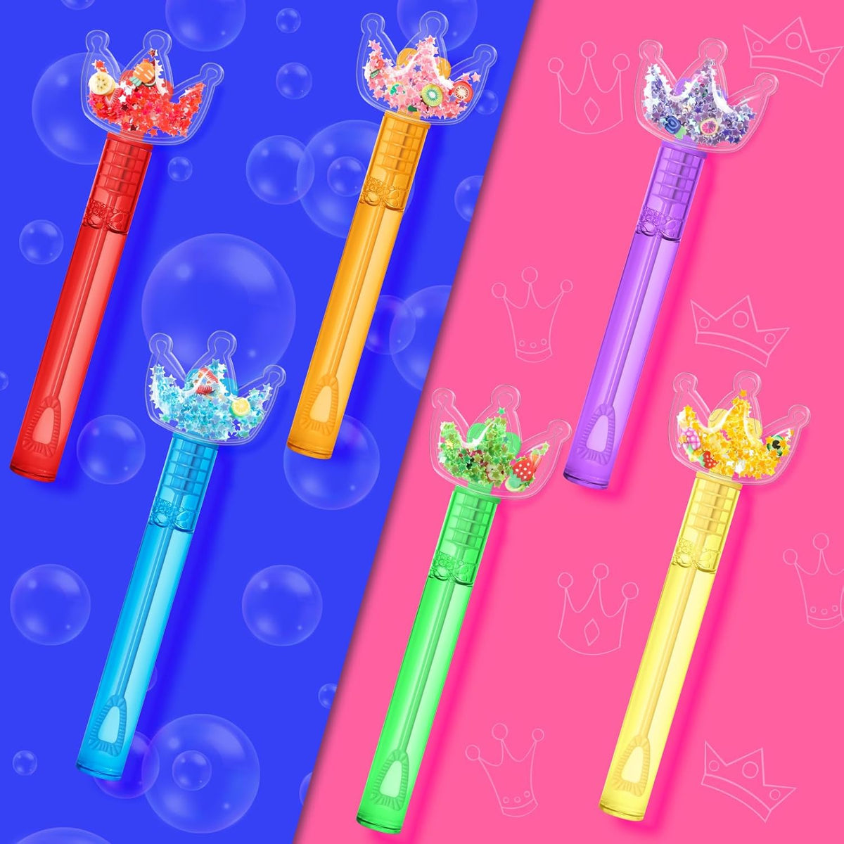 AFZMON 24Pcs Glitter Princess Bubble Wands for Kids, Crown Party Favors Mini Bubbles Birthday Gift