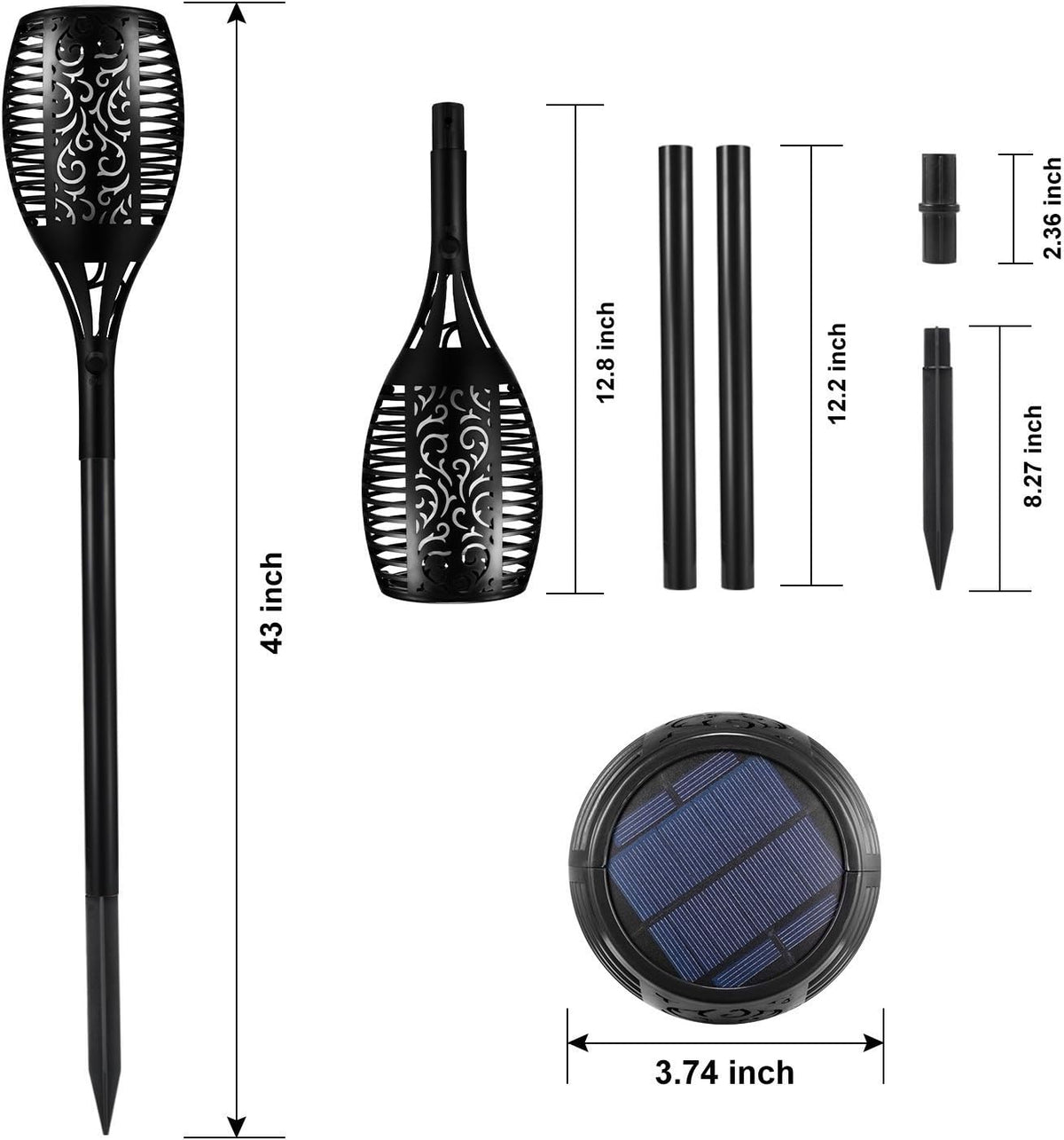 Solar Tiki Torch 43" (Super Large Size) with Flickering Flame, 99 LED Outdoor Waterproof Solar