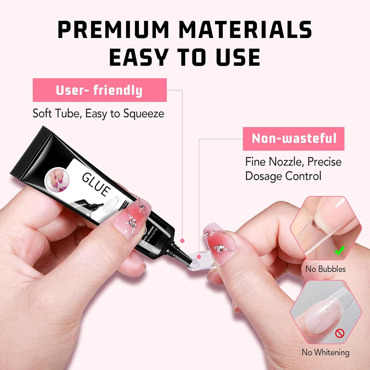 3Pcs Solid Nail Glue Gel for Press On Nail, No UV Lamp, Super Strong, Quick Drying, Semi Solid
