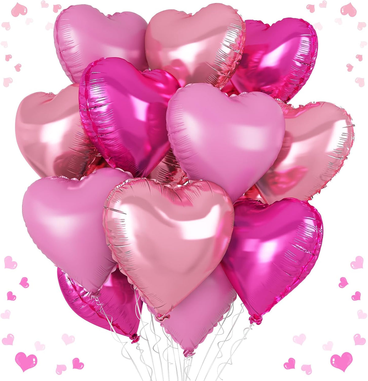 Pink Heart Balloons, 18 Inch Light Pink Heart Shape Balloons, 12PCS Rose Red and Hot Pink Helium