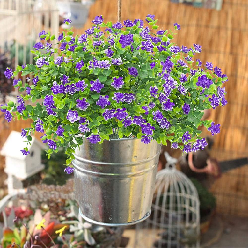 10 Bundles Artificial Fake Flowers, Faux Outdoor Plastic Plants UV Resistant Shrubs Outside Indoor