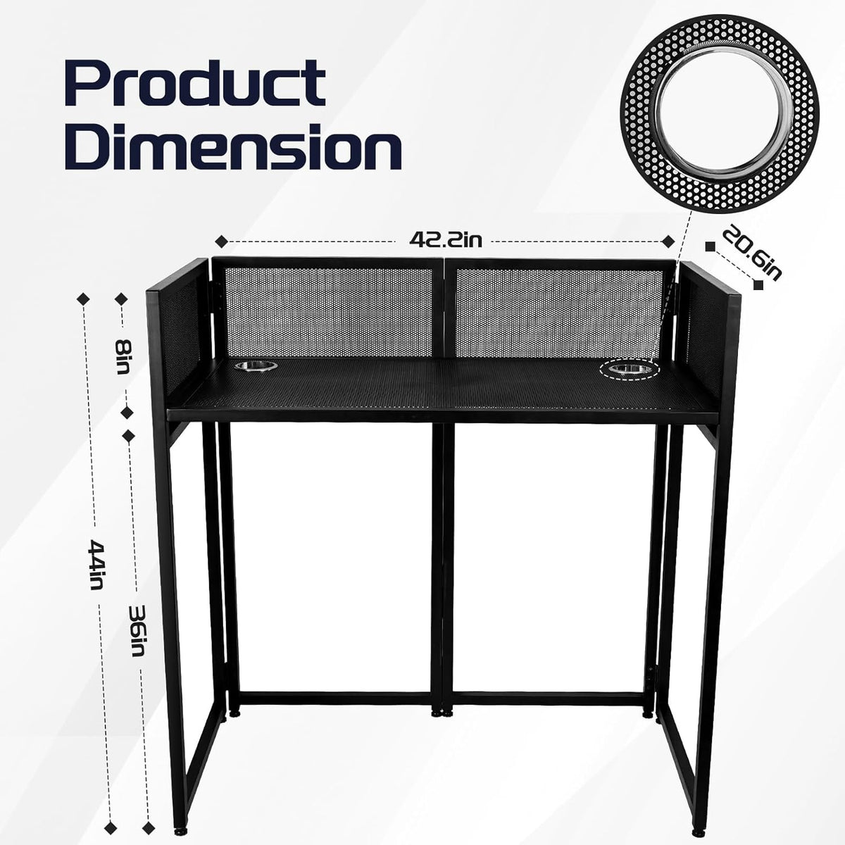 Portable DJ Booth 40" x 20", DJ Facade Table with Black/White Light Scrims, Foldable DJ Stand for