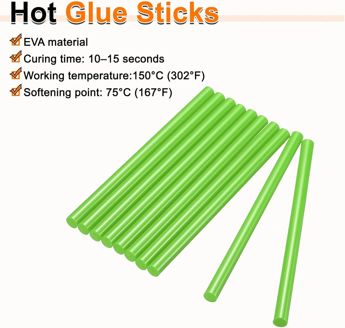 HARFINGTON 10pcs Hot Glue Sticks 0.43" Dia x 7.87" Long EVA Mini Hot Melt Adhesive Glue Stick for