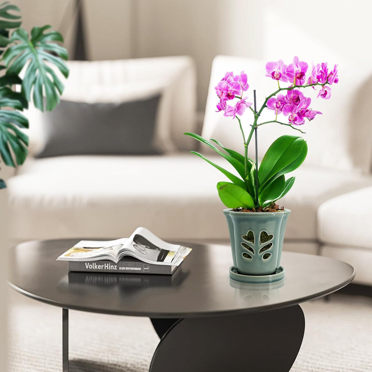 4 Inch Orchid Pot, Orchid Pots with Holes, Ceramic Orchid Pot for Repotting, Beatiful Ice Cracked