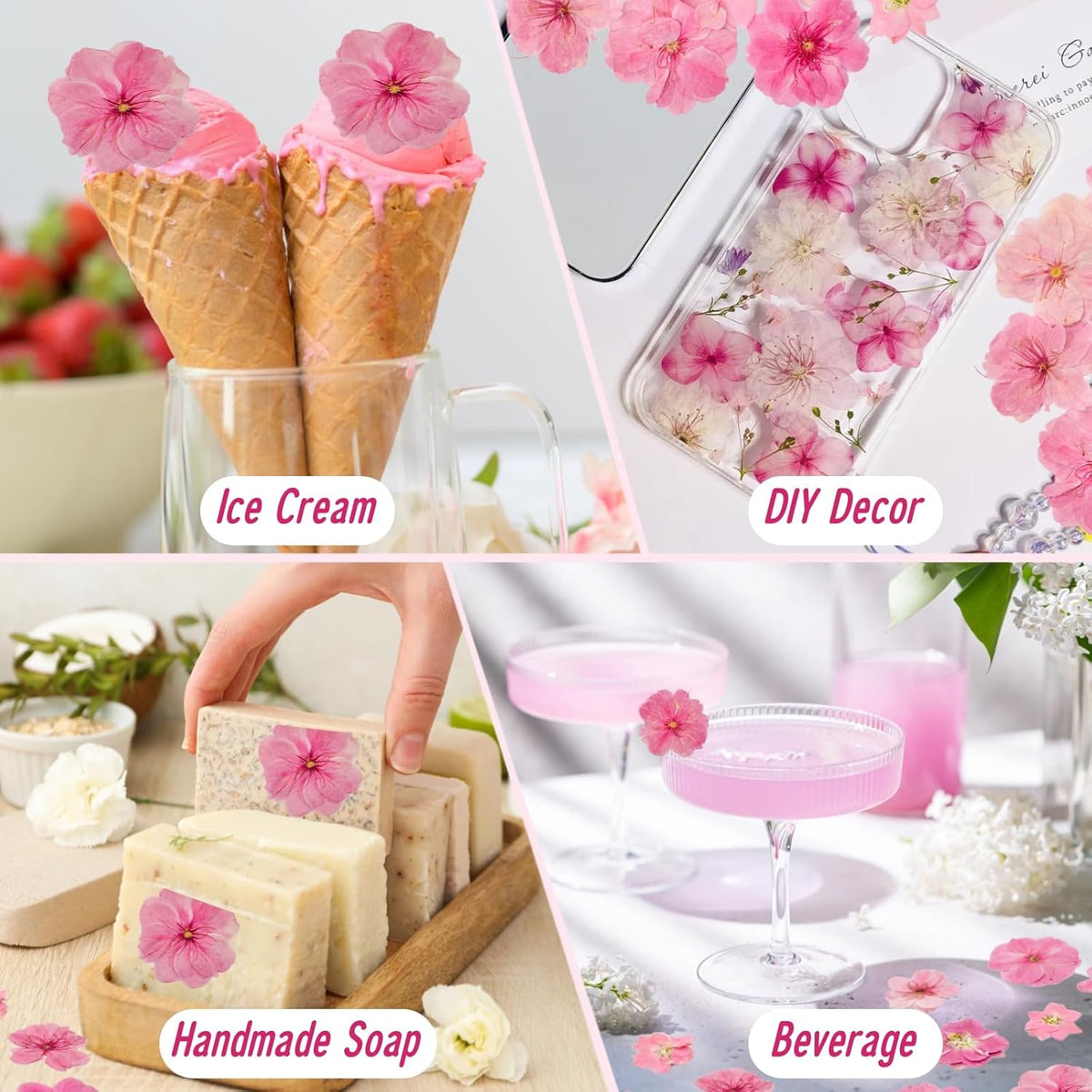 40 Pcs 2 Kinds Natural Pressed Dried Edible Flowers for Cake Topper Decoration - Pink Mix Sakura
