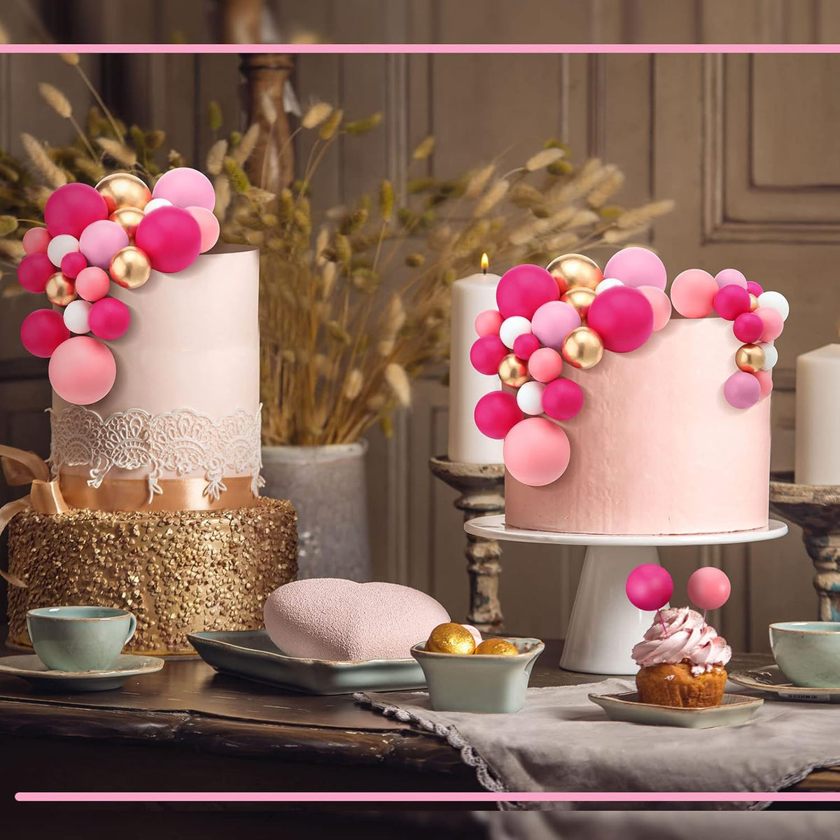 108 Pcs Balls Cake Topper DIY Cupcake Insert Foam Balloons for Cake Baking Wedding Anniversary