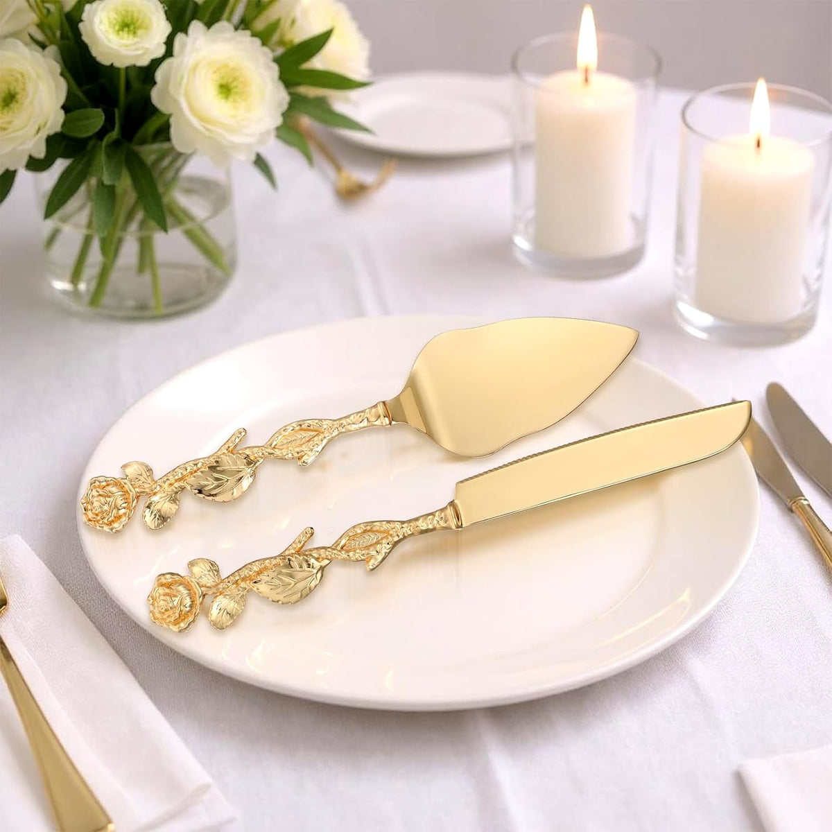 Cake Cutting Set for Wedding, Personalized Gold Cake Knife and Server Set, Custom Cake Serving Set