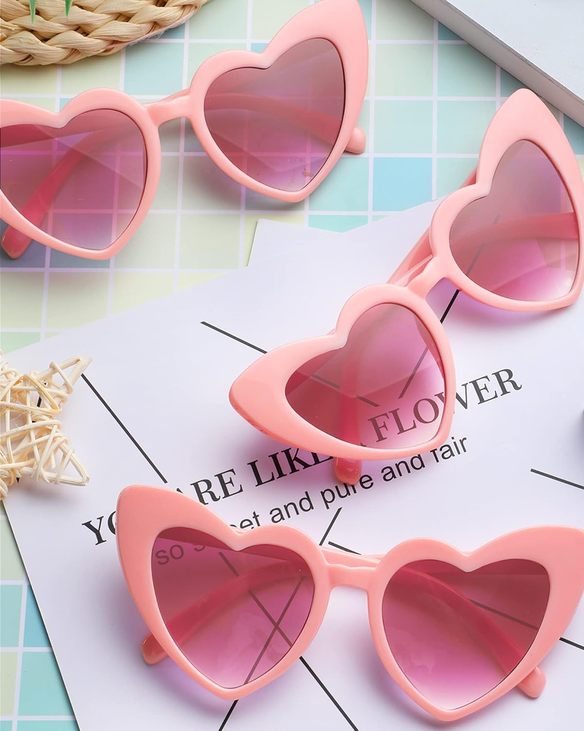 Flutesan 20 Pairs Retro Heart Sunglasses Vintage Cat Eye Heart Glasses Women Bachelorette Bride