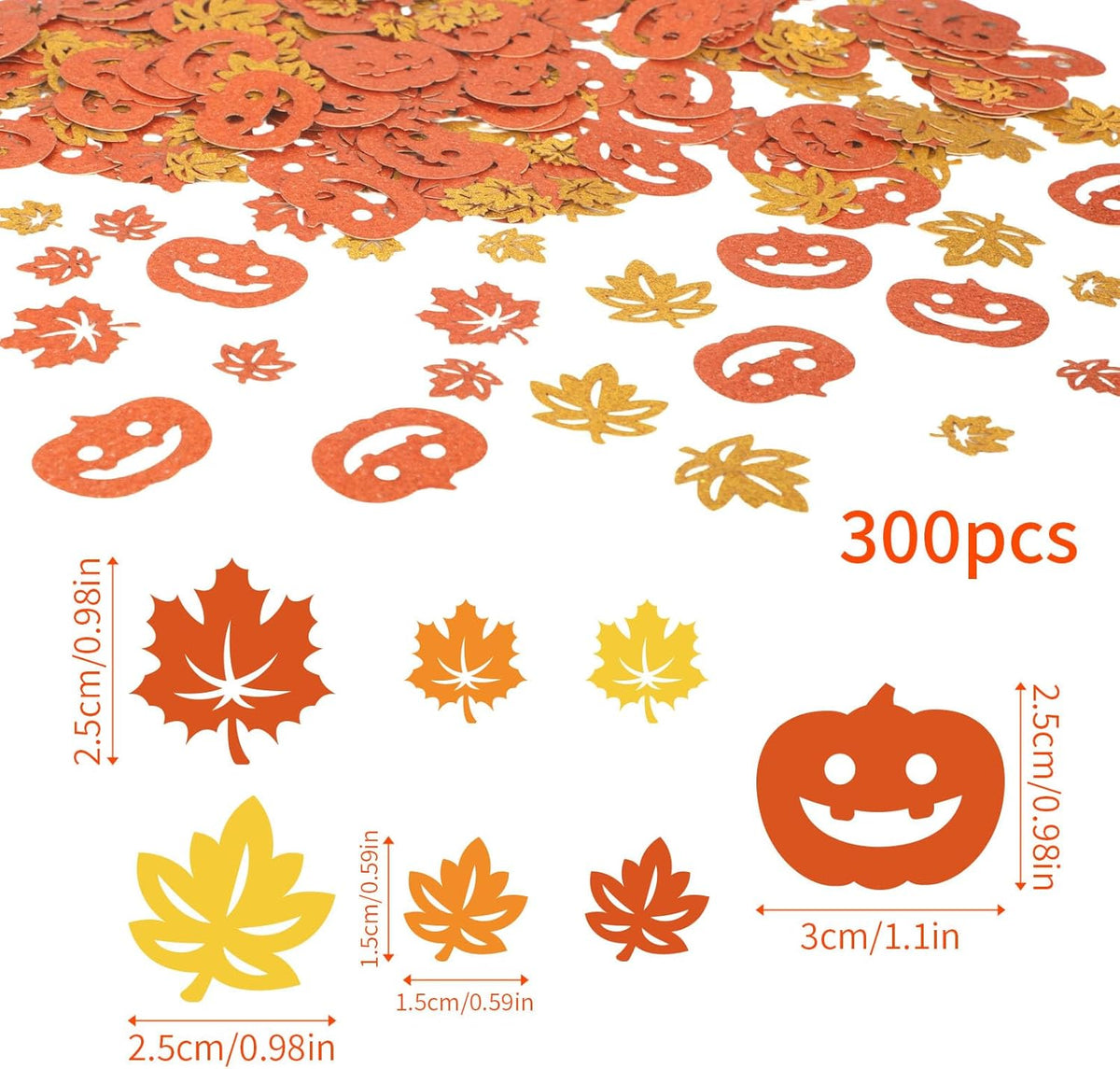 300pcs Fall Glitter Confetti, Autumn Maple Leaf Pumpkin Table Scatter for Thanksgiving Party