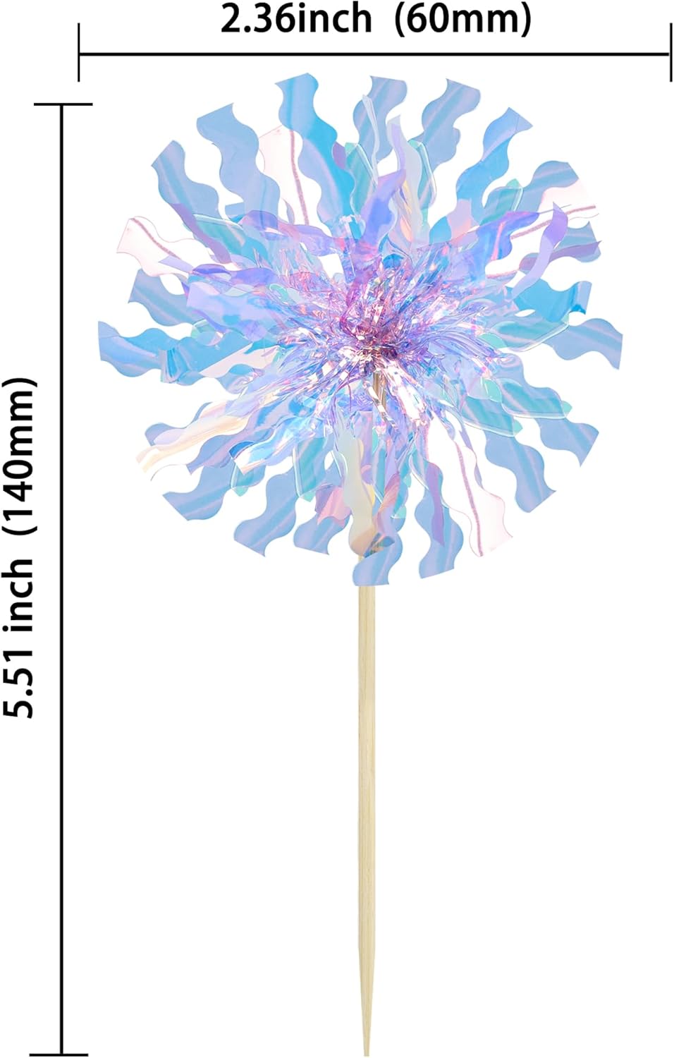 Ephlyn 30Pcs Foil Firework Cupcake Toppers Party Birthday Cake Toppers Supplies Sparkle Tinsel