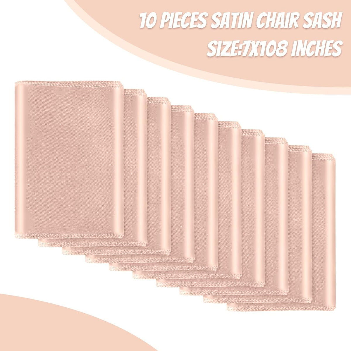 10 PCS Blush Pink Satin Chair Sashes Bows Universal Chair Ribbon Ties Back Sash for Wedding Party