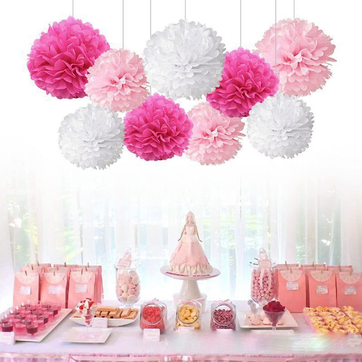 Capesaro Pink Paper Pom Poms - 10",12" Tissue Pom Poms Decorations for Bachelorette Baby Shower
