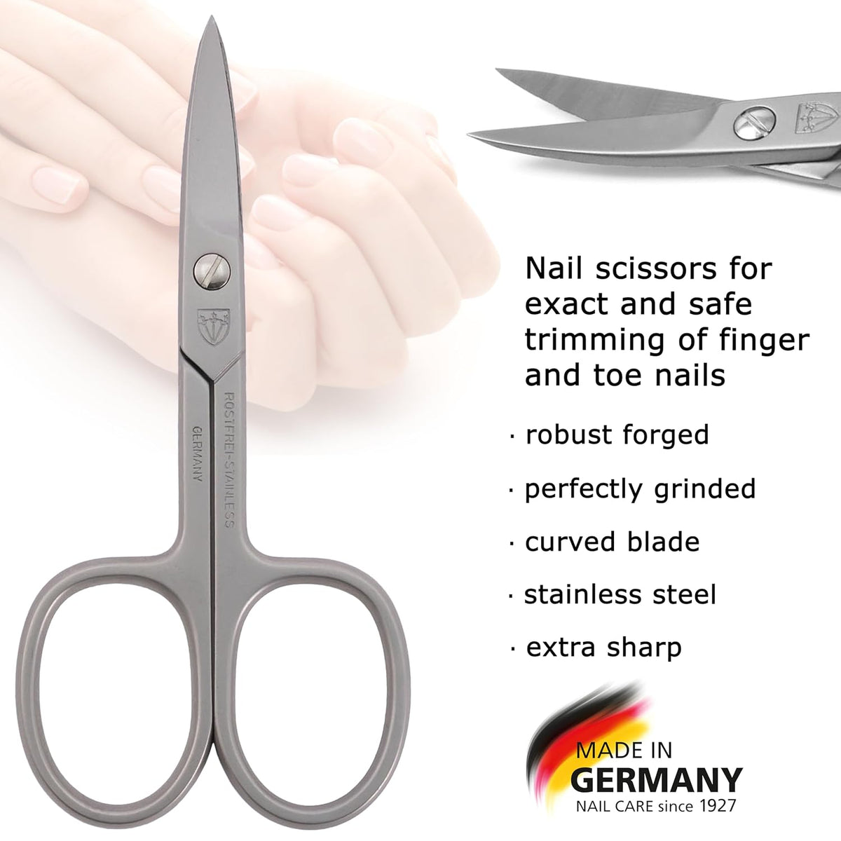 3 Swords Germany - brand quality STAINLESS STEEL INOX CURVED NAIL SCISSORS (1 PIECE) with case for