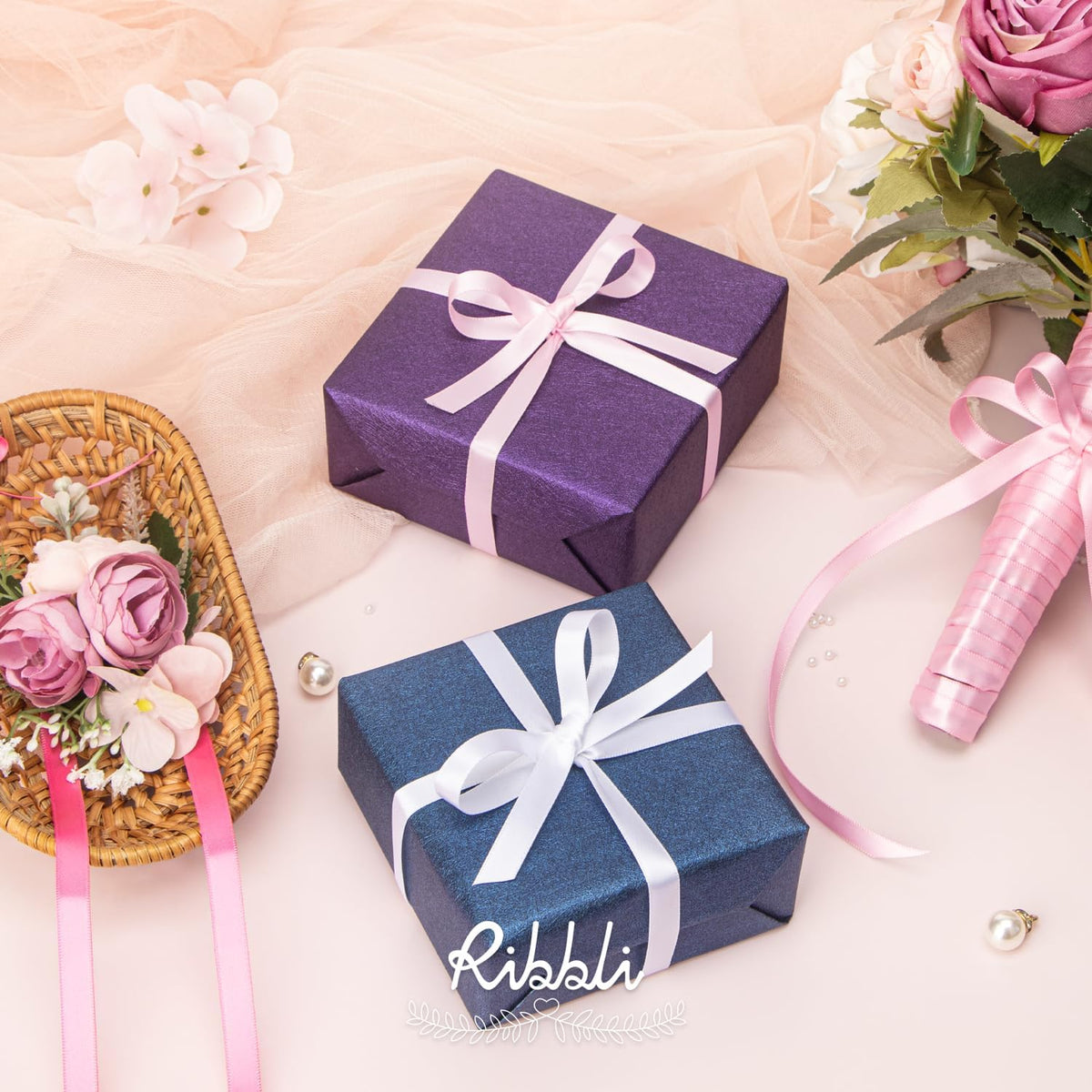 Ribbli Double Faced Hot Pink Satin Ribbon,3/8” x Continuous 25 Yards,Use for Bows Bouquet,Gift