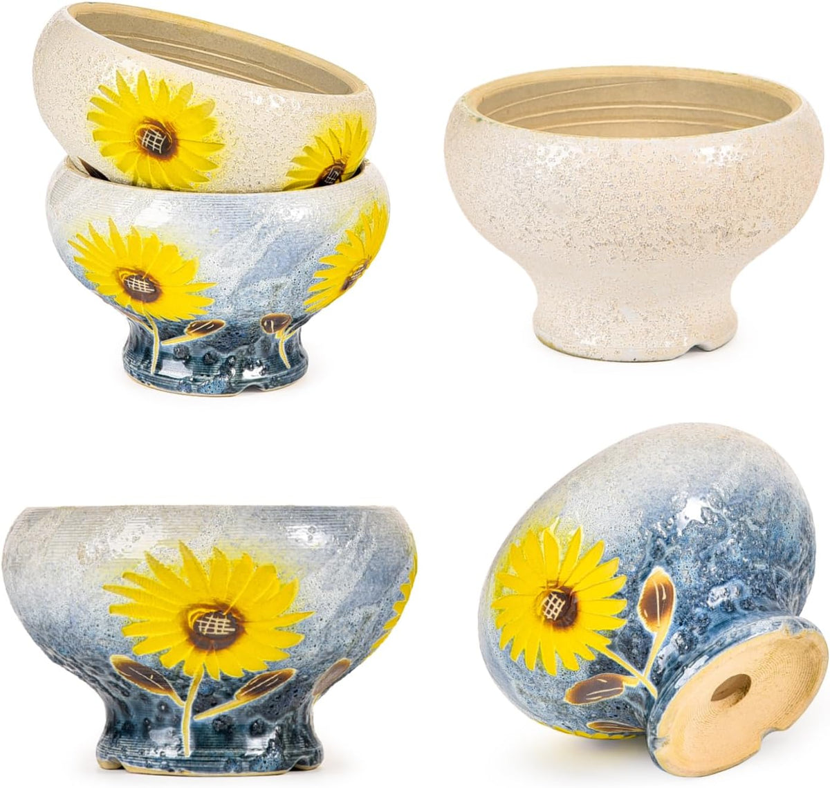 Sungmor Small Succulent Planters Set of 2, Beautiful Hand Crafted Ceramic Plant Pots Cute Cactus