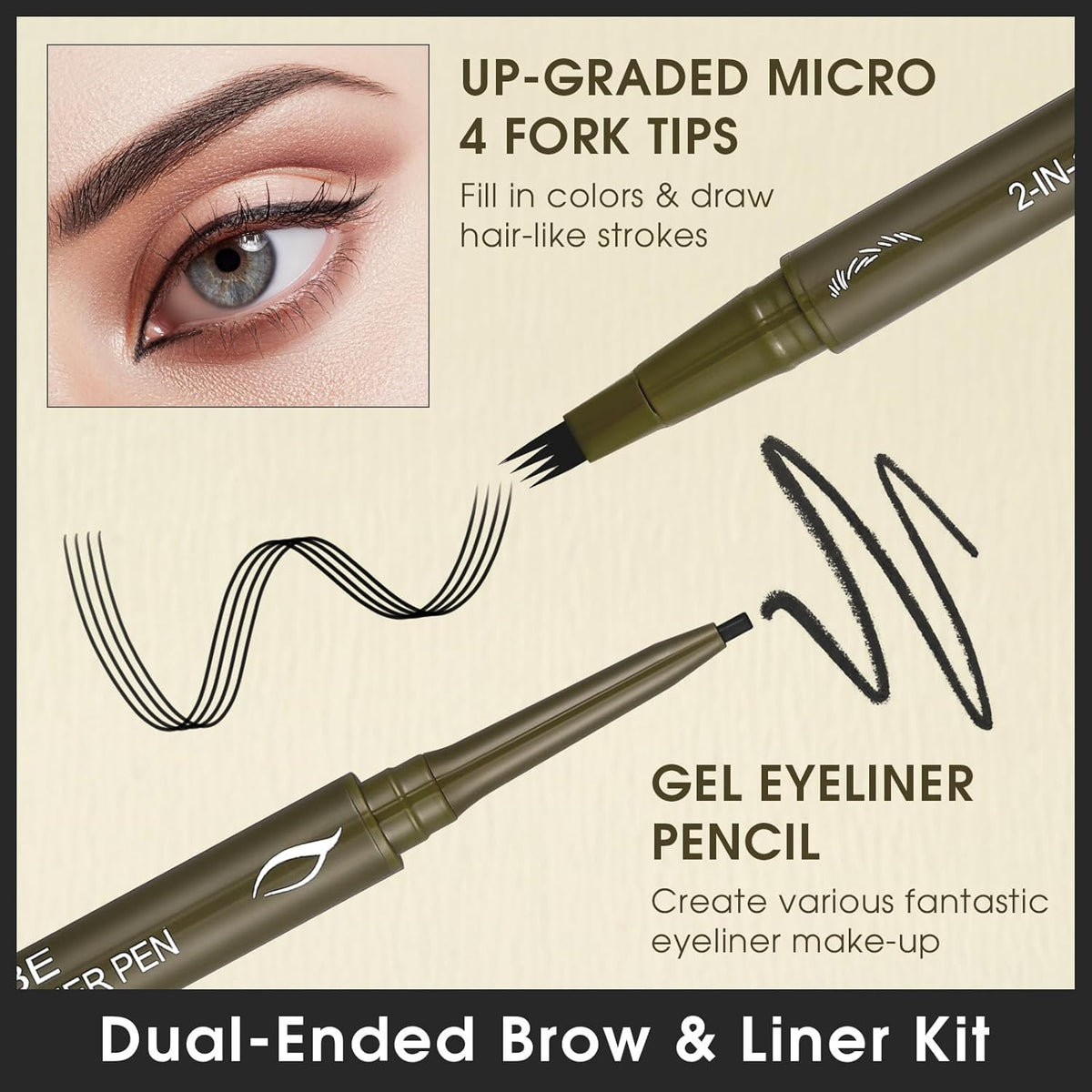 UCANBE Eyebrow Pencils for Women with Spoolie Brush, Dual-Ended Eyebrow Pen with 4-Fork-Tip & Gel