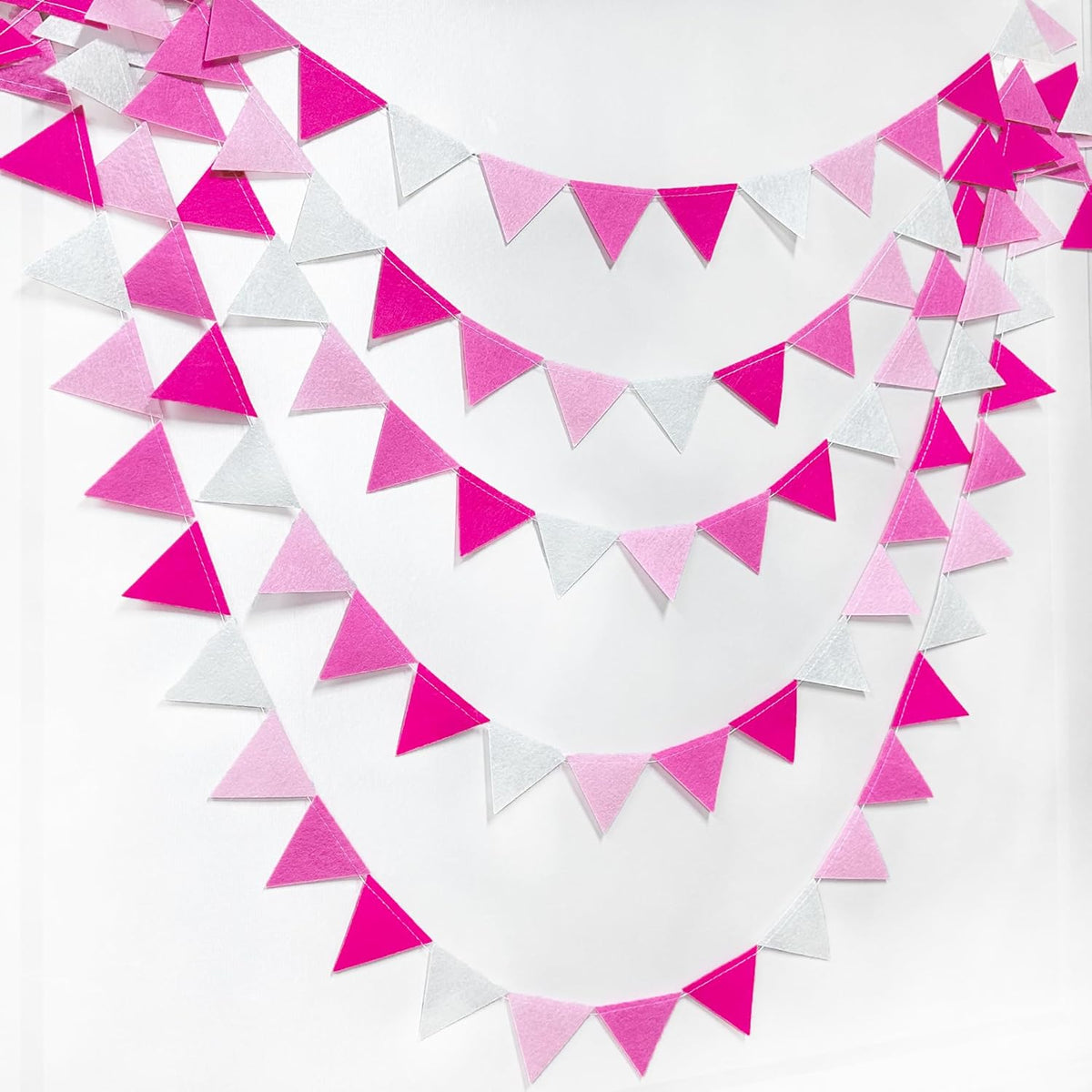 Hot Pink Party Decorations - Ombre Rose Pink Felt Hanging Triangle Mini Bunting Pennant Banner Flag