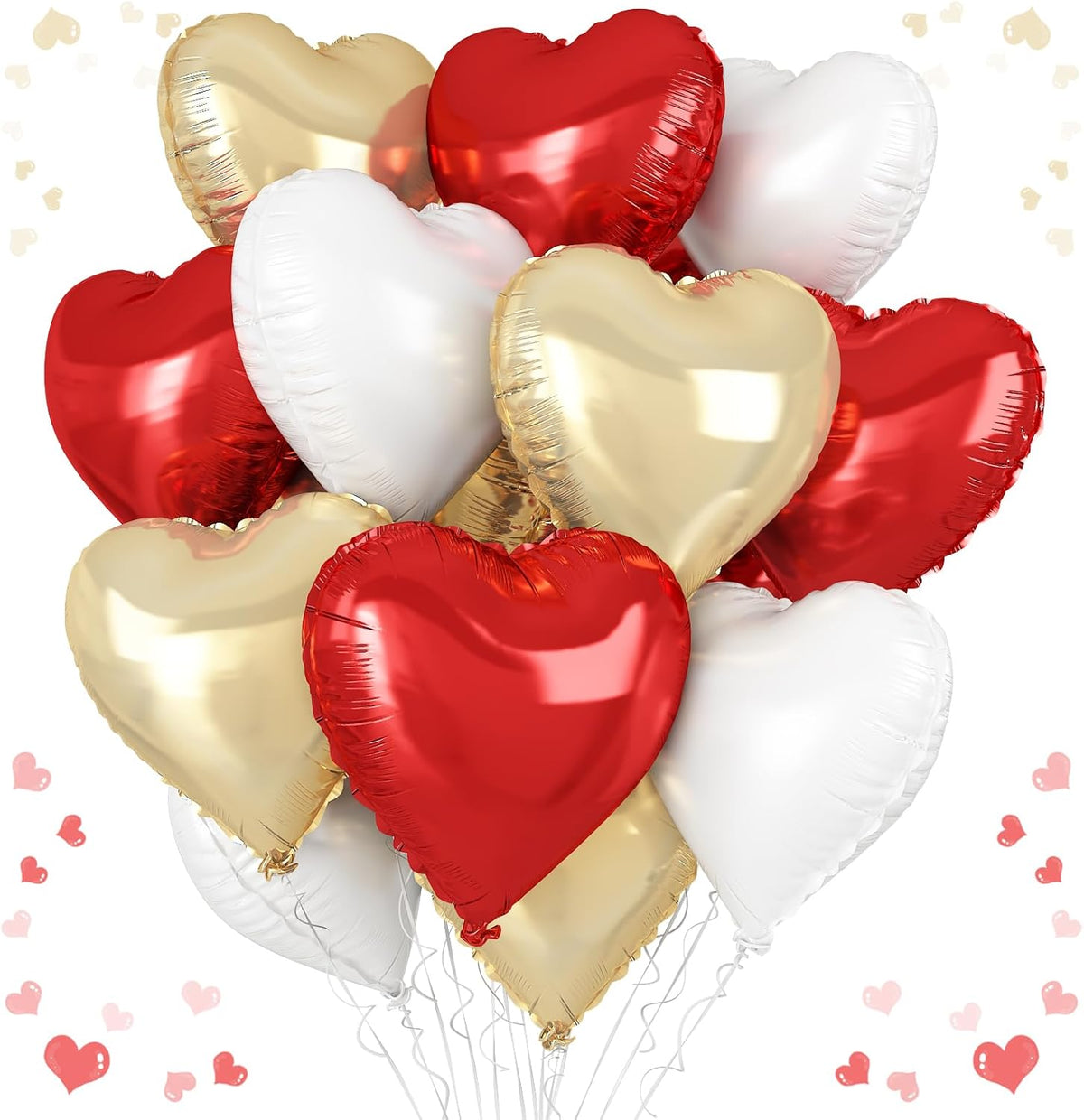Red Gold Heart Balloons, 18 Inch Red White Champagne Gold Heart Shape Balloon, 12PCS White Helium
