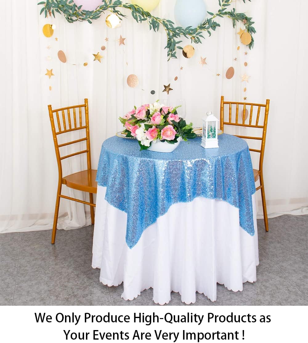 ShinyBeauty Small Tablecloth Square 36x36-Inch Baby Blue Sequin Tablecloth Glitter Table Cover