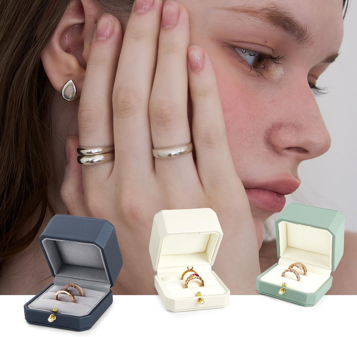 Oirlv Luxury Leather Ring Box for Jewelry Gift Octagon Women Ring Holder for Wedding Day, Proposal