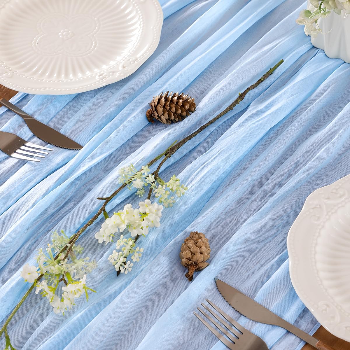 Light Blue Table Runner Cheesecloth Table Runner 10FT Farmhouse Table Runners 120 Inches Fall Table