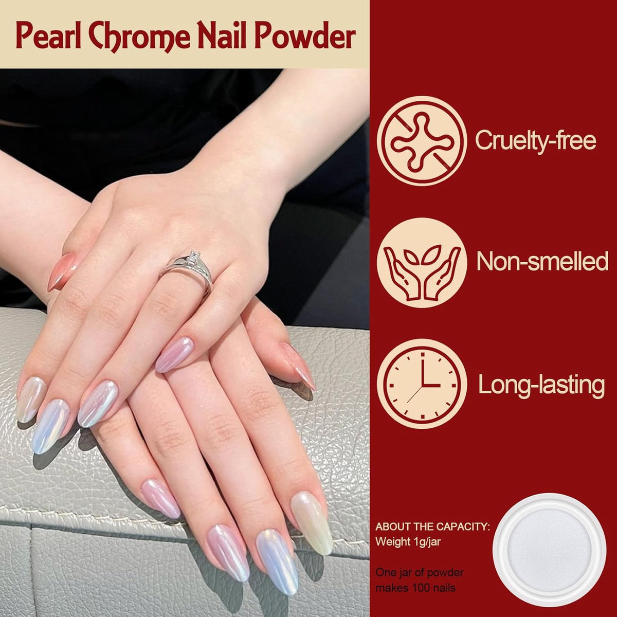 Artdone 16Jars Chrome Nail Powder Magic White Pearl Kit Mirror Effect Silver Metallic Holographic