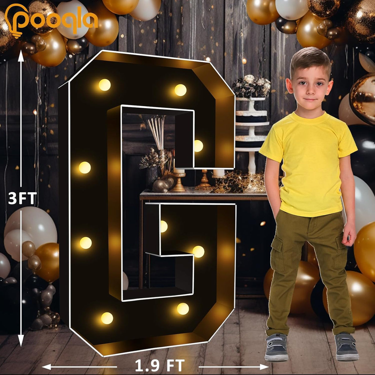 Pooqla 3FT Marquee Light Up Letters, Black LED Party Decor Large Marquee Letters 3 Feet Tall, Giant
