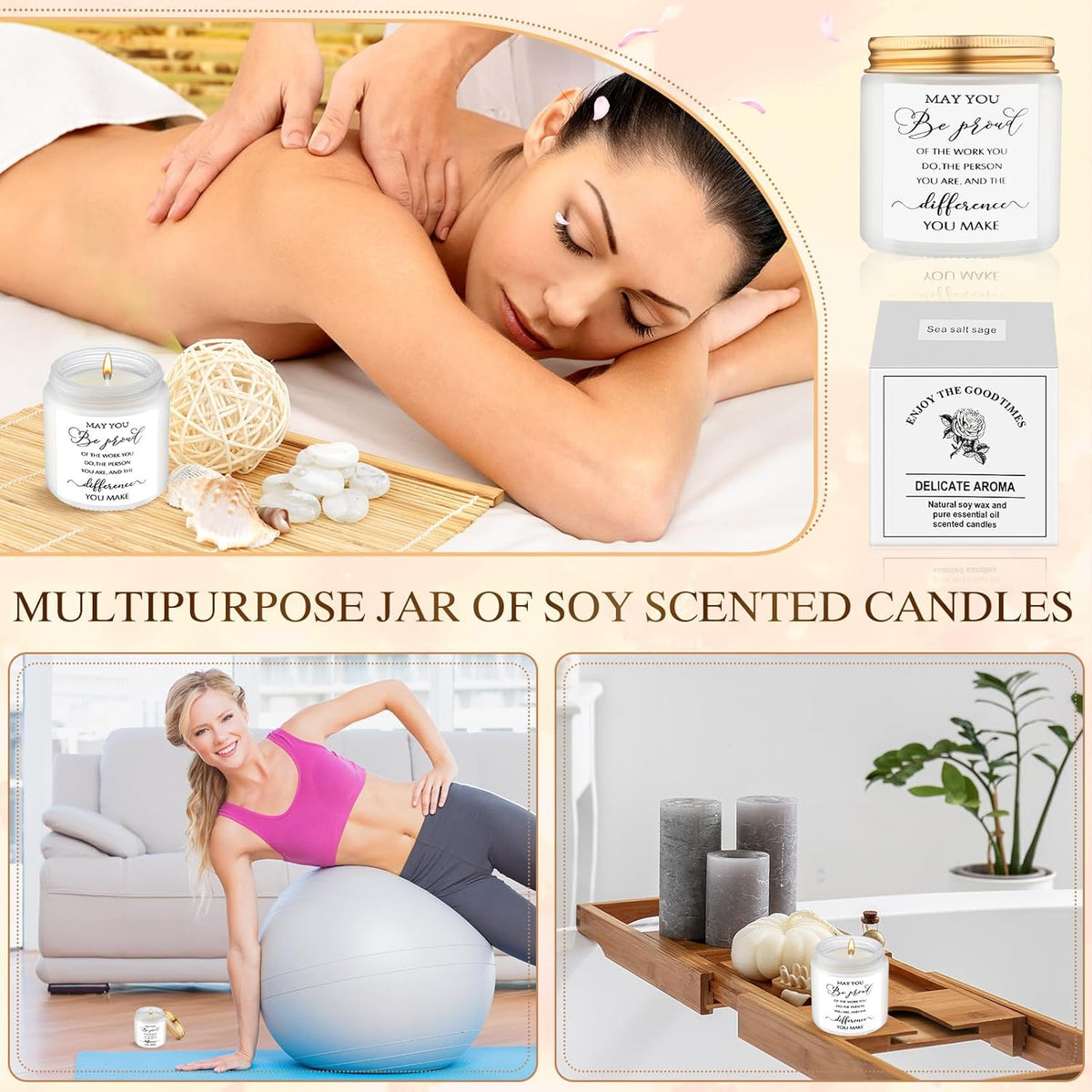 MTLEE 20 Pcs Thank You Gifts Candles 3.5 oz Employee Appreciation Inspirational Scented Soy Wax