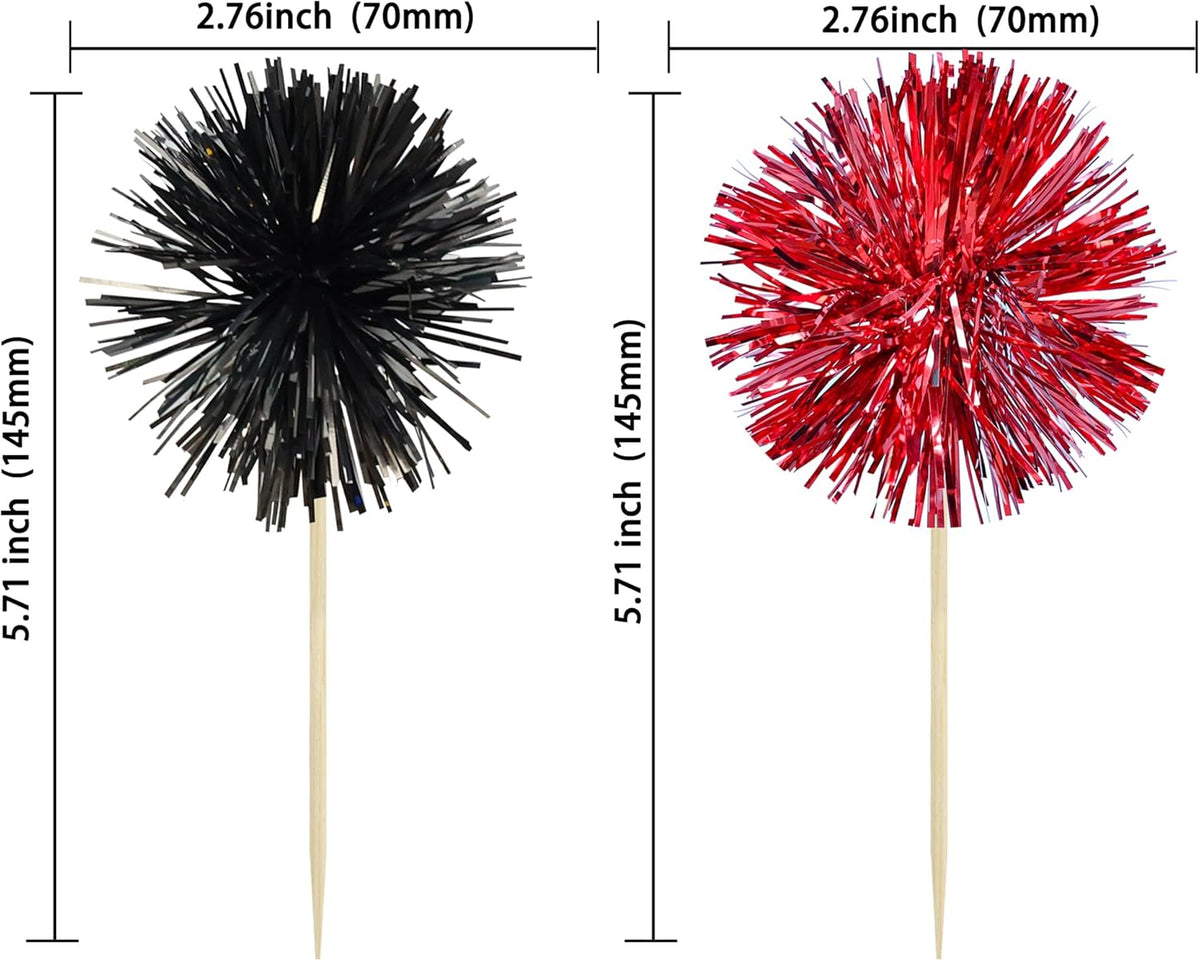 Gyufise 30Pcs Foil Firework Cupcake Toppers Sparkle Tinsel Cake Toppers Tinsel Drink Cake