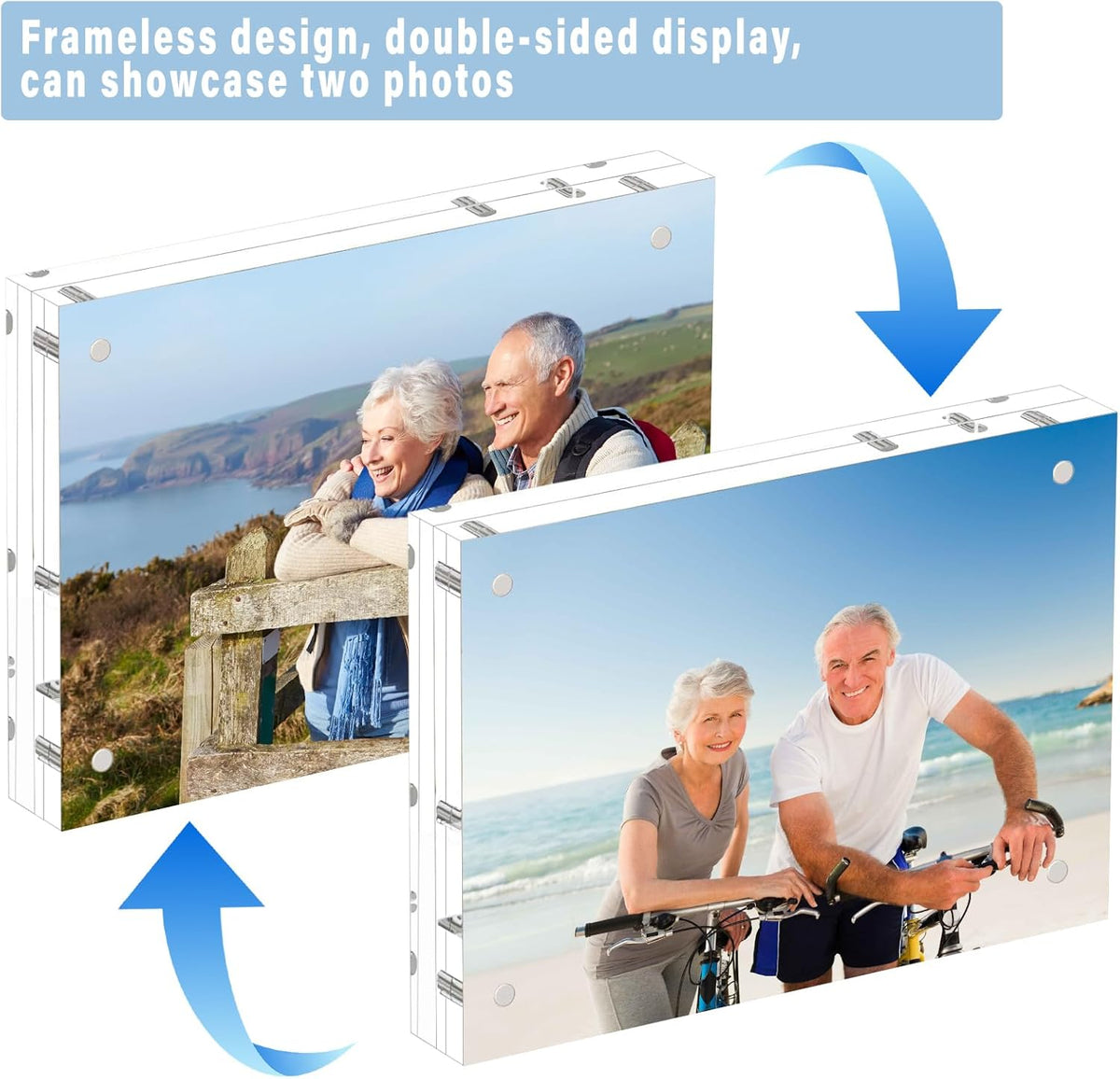HELPLEX 5 Pack 6x8 Acrylic Picture Frames, 20mm Thicker Frameless Clear Double Sided Magnetic