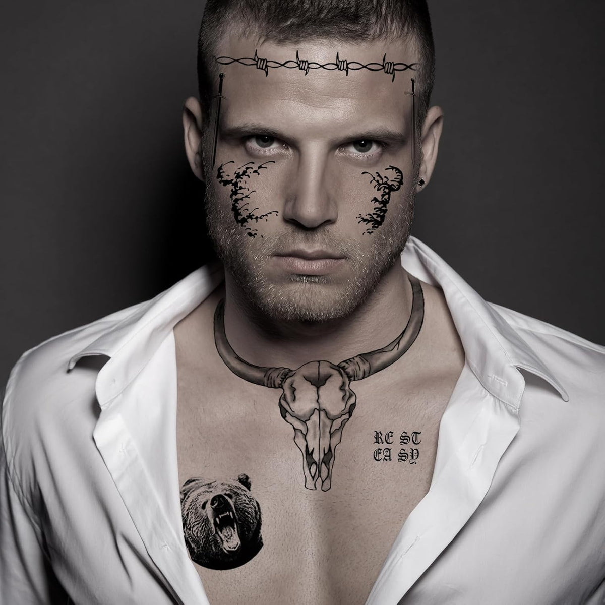 12 Sheets Halloween Face Temporary Tattoos Set, Cosplay Rapper Inspired Temporary Tattoos Tattoos