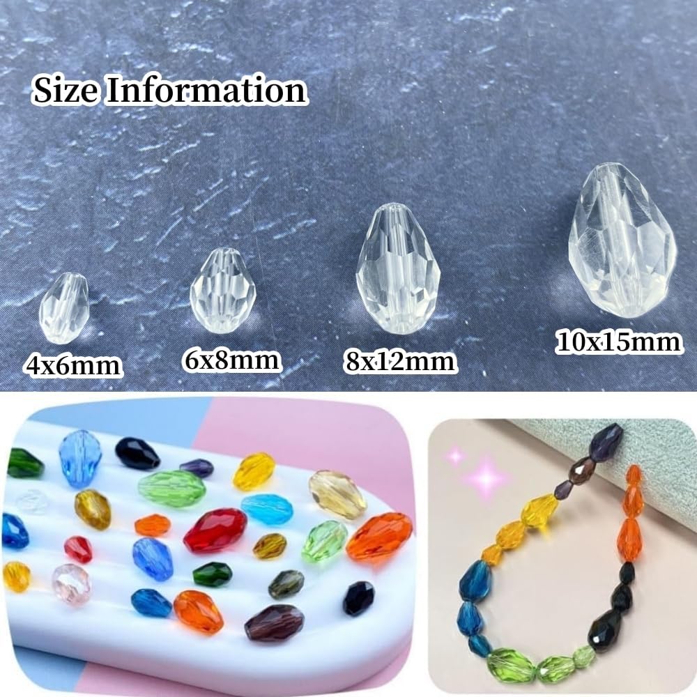 100pcs 8x12mm Teardrop Crystal Glass Beads Vertical Hole Faceted Glass Teardrop Spacer Beads for