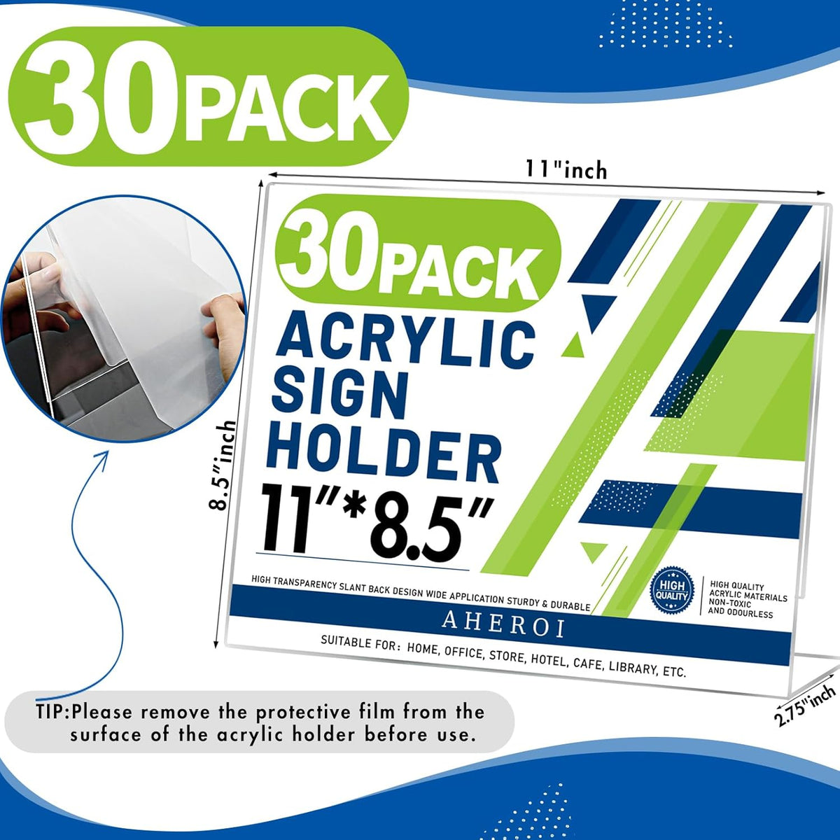 Aheroi 30Pcs Acrylic Sign Holder 8.5 x 11, L-shape Clear Sign Holders, Horizontal L-shape Acrylic