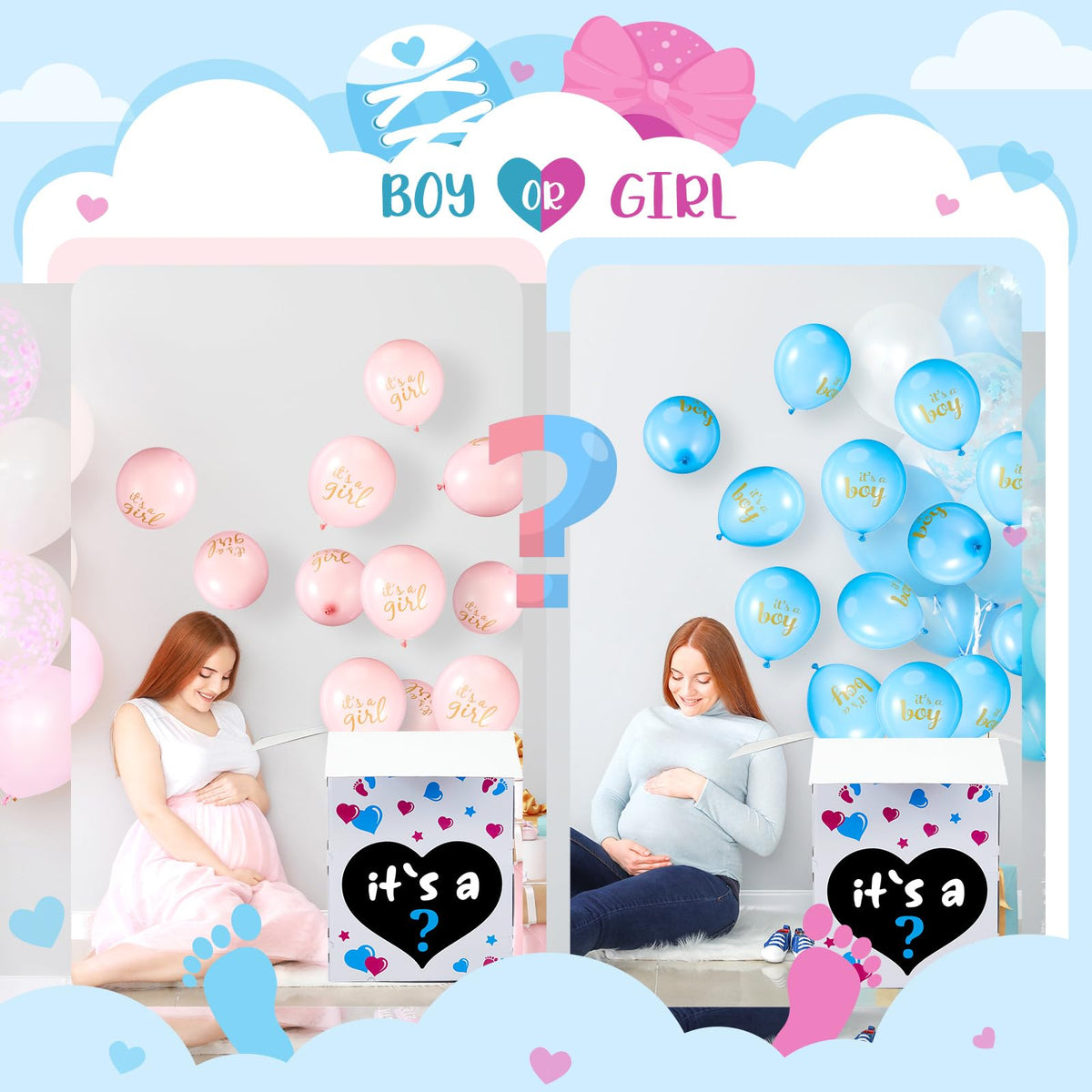 Ireer Gender Reveal Balloon Box with 16 Latex Baby Balloon Release Box Funny Ideas for Gender