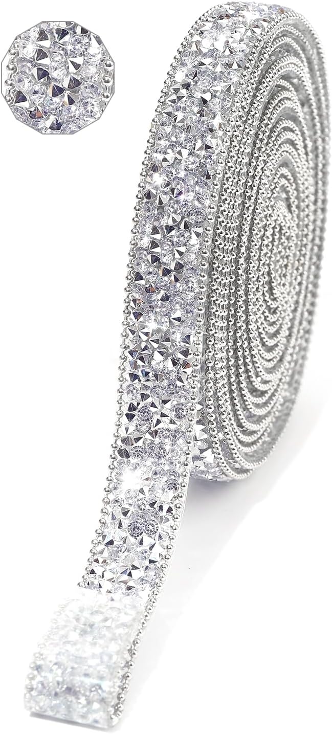Rhinestone Ribbon 3 Yards Self Adhesive Rhinestone Strips Diamond Ribbon Sticker Crystal Roll