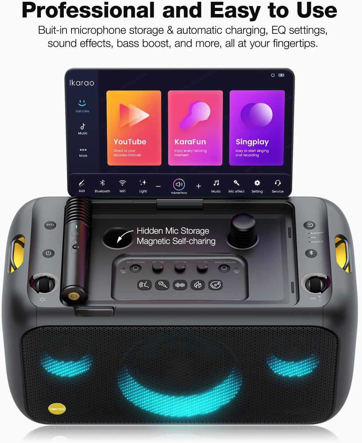 Ikarao Karaoke Machine for Adults, with Lyrics Display Built-in 13.3" Screen, Truly All in One