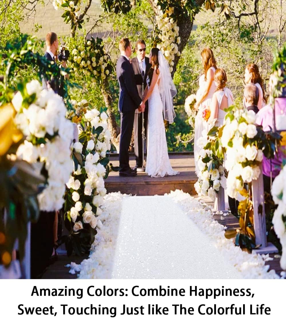 ShinyBeauty White Sequin Sparkle Wedding Aisle Runner 3FTx15FT Elegant Bridal Carpet for Indoor &