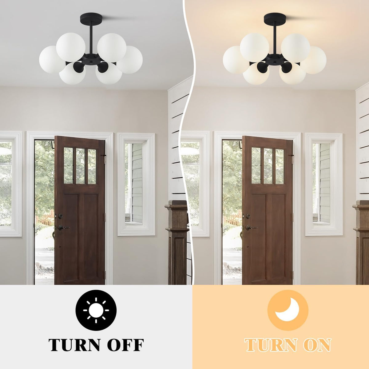 KCO Lighting 6 Lights Modern Semi Flush Mount Ceiling Light Fixture Glass Globe Sputnik Chandelier